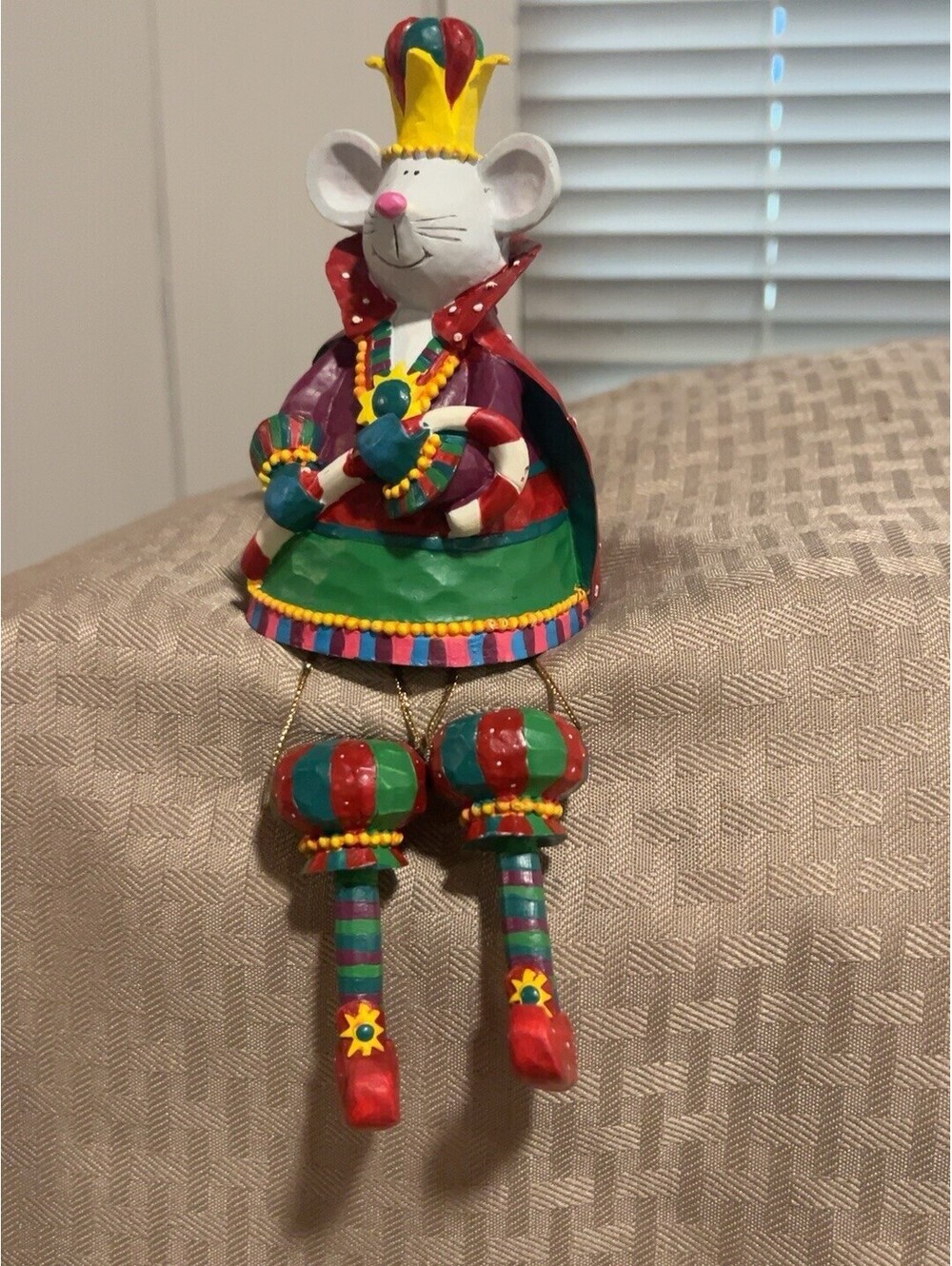 Vintage Russ Berrie Mouse King Jester Shelf Sitter Dangle Legs NOS Christmas